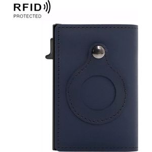 FOLQON Pasjeshouder geschikt voor Airtag - Leer - Mannen en Vrouwen - 12 Pasjes + Briefgeld - RFID Leren Portemonnee - Uitschuifbaar - Kaarthouder - Blauw