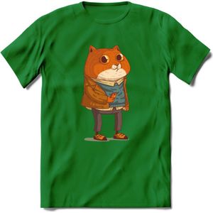 Casual kat T-Shirt Grappig | Dieren katten Kleding Kado Heren / Dames | Animal Skateboard Cadeau shirt - Donker Groen - 3XL