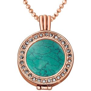 Quiges - Munthouder met Ketting en Munt 25mm Natuursteen Turkoois - Rose Goudkleurig met Zirkonia - EPRHZ1889