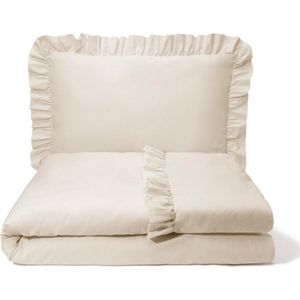 inderbeddengoed, 2-delig babybeddengoed, beddengoedset voor kinderen, beddengoed met ruches en ritssluiting, dekbedovertrek 100 x 135 cm en kussensloop 60 x 40 cm, lichtbeige