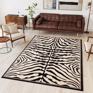 Tapiso Atlas PP Vloerkleed Zwart Beige Zebra Woonkamer Tapijt Maat- 180x250