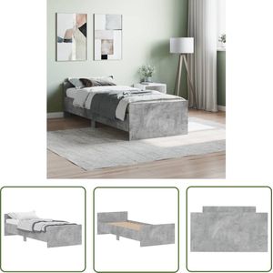 The Living Store Bedframe bewerkt hout betongrijs 75x190 cm - Beton Grijs Bedframe - Houten Bedframe - Tweepersoons Bed - Enkelbed - Compact Bed