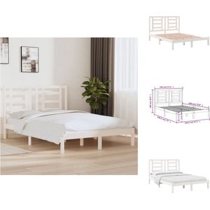 vidaXL Houten bedframe - Kingsize - Hoogwaardig grenenhout - Comfortabel hoofdeinde - Wit - Bed