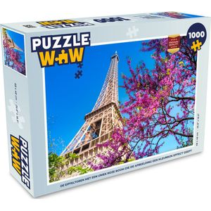 Puzzel De Eiffeltoren met een uniek roze boom die de afbeelding een kleurrijk effect geeft - Legpuzzel - Puzzel 1000 stukjes volwassenen