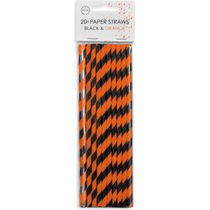 Wefiesta - Papieren Rietjes 20 stuks gestreept zwart/oranje