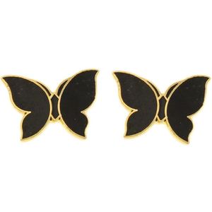 Behave Oorbellen oorstekers vlinder goud kleur met zwart emaille 1,5 cm