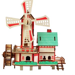 Bouwpakket 3D Puzzel Lucky Windmill Windmolen Molen van hout- gekleurd