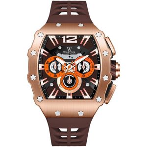 Watcha Mille Edition - Heren Horloge - Chocolate Rosé Gold - 44mm - Rechthoekig