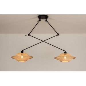 Lumidora Hanglamp 31233 - BAMBOO - 2 Lichts - E27 - Zwart - Bruin - Naturel - Metaal