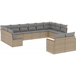 vidaXL - 12-delige - Loungeset - met - kussens - poly - rattan - beige