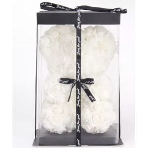 Witte- Rozen Beer- Teddy Beer + Gift Box- Liefde- Valentijns Cadeautjes - Moederdag- Romantisch Pakket- 25 cm- Cadeau Verpakking