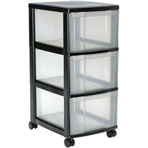 IRIS Ladesysteem met 3 Transparante Lades en Wielen - 3 x 15 Liter – Zwart Frame