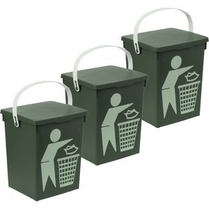 3x stuks groene vuilnisbakken/afvalbak voor gft/organisch afval 5 liter
