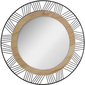 spiegel, rond, van hout en metaal, diameter 45 cm