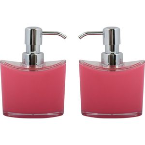 MSV Zeeppompje/dispenser Aveiro - 2x - PS kunststof - fuchsia roze/zilver - 11 x 14 cm - 260 ml