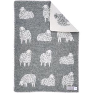 Wollen Babydeken - SCHAAPJE (Grijs) 65x90cm - Wieg Ledikant - Dekentje Dekentje Dierenprint - 80% Wol | 20% Katoen - JJ Textile