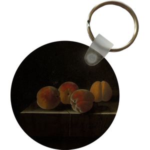 Sleutelhanger - Vier abrikozen op een stenen plint - schilderij van Adriaen Coorte in vierkante uitsnede. - Plastic - Rond - Uitdeelcadeautjes