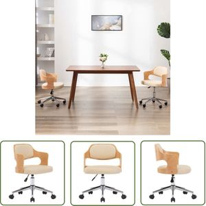 The Living Store Kantoorstoel draaibaar gebogen hout en kunstleer crème - Kantoorstoel - Bureaustoel - Ergonomische Stoel - Comfortabele Stoel - Crème Kleur