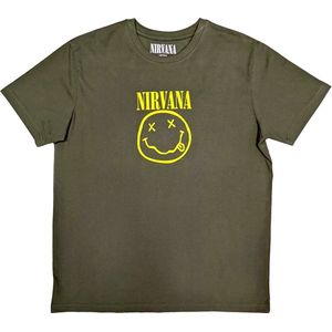 Nirvana - Yellow Happy Face Heren T-shirt - S - Groen
