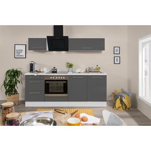 Goedkope keuken 210  cm - complete keuken met apparatuur Amanda  - Wit/Grijs - soft close - keramische kookplaat  - afzuigkap - oven  - spoelbak