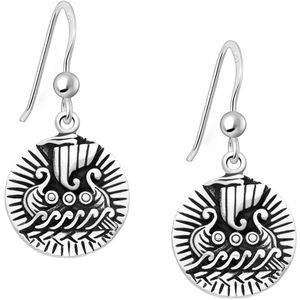 EAR IT UP - Oorbellen - Vikingschip - Boot - Vikingen - Haak - Geoxideerd 925 sterling zilver - 30 x 14 mm - 1 paar