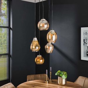 DePauwWonen - Hanglamp Lenny Getrapt - 5L - E27 Fitting - Hanglampen Eetkamer, Woonkamer, Industrieel, Plafondlamp, Slaapkamer, Designlamp voor Binnen - Glas | Kristal, Metaal | IJzer
