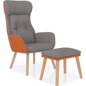 vidaXL Relaxstoel met voetenbankje kunstleer en stof lichtgrijs