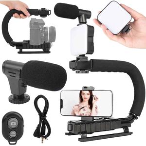IBBO® - vlogging kit - telefoonhouder - externe microfoon - LED-lamp- Bluetooth afstandsbediening - smartphone statief - video-opname set- content creator accessoires - Zwart