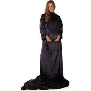 Fleece Dekentrui - Super Zachte Oversized Hoodie Deken, Deken Met Mouwen, Fleece Deken Hoodie, Zwart, 170 x 200