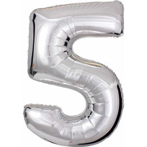 DW4Trading Zilver Cijfer Ballon 5 - Feestversiering - Decoratie - Helium Ballon - 40 cm