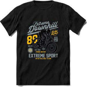 Extreme Downhill | TSK Studio Mountainbike kleding Sport T-Shirt | Lichtblauw - Geel | Heren / Dames | Perfect MTB Verjaardag Cadeau Shirt Maat S