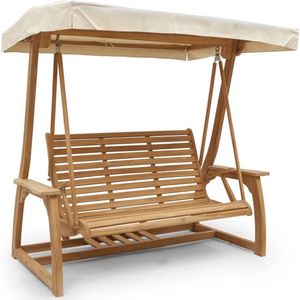 Teak Schommelbank | Zitting 150 breed | 3 Persoons | Met Zonnedak