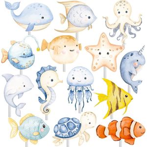 Zeedieren taartdecoratie - 36 stuks - oceaan taarttoppers - taartdecoraties - oceaandieren - thema oceaan Taartdecoratie