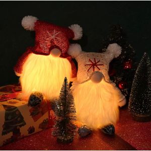 2 stuks pluche kerstkabouter Zweedse kabouter decoratie met licht gezichtsloze pop gebreid Kerstmis Gonk Dwerg elf-figuurtjes tafelversiering cadeautjes (batterij niet inbegrepen)