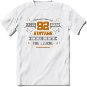 92 Jaar Legend T-Shirt | Goud - Zilver | Grappig Verjaardag Cadeau | Dames - Heren | - Wit - XXL