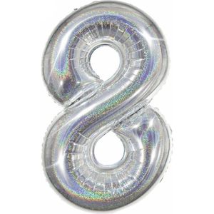 Ballon Cijfer 8 Jaar Zilver Helium Ballonnen Verjaardag Versiering Zilveren Feest Versiering Met Rietje Glitter - 86Cm
