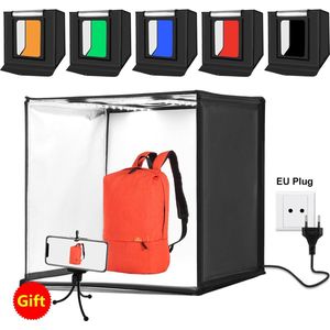 PULUZ Photo Studio Light Box Portable 60 x 60 x 60 cm Light Tent LED 5500K Mini 60W Photography Studio Tent Kit met 3 verwijderbare achtergrond (Black Orange White)