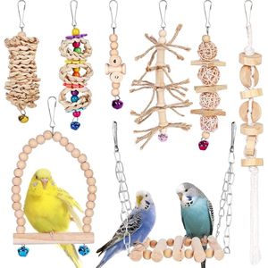 Houten ladder speelgoed met landingsplaats voor vogels - 8-delige set | Vogelkooi accessoires voor parkieten, papegaaien en meer