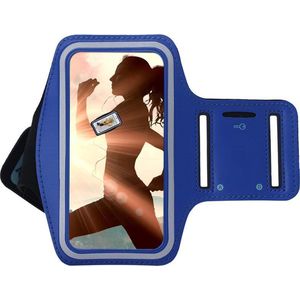 Geschikt voor Samsung Galaxy A40 Sportband hoes sport armband hoesje Hardloopband Blauw Pearlycase