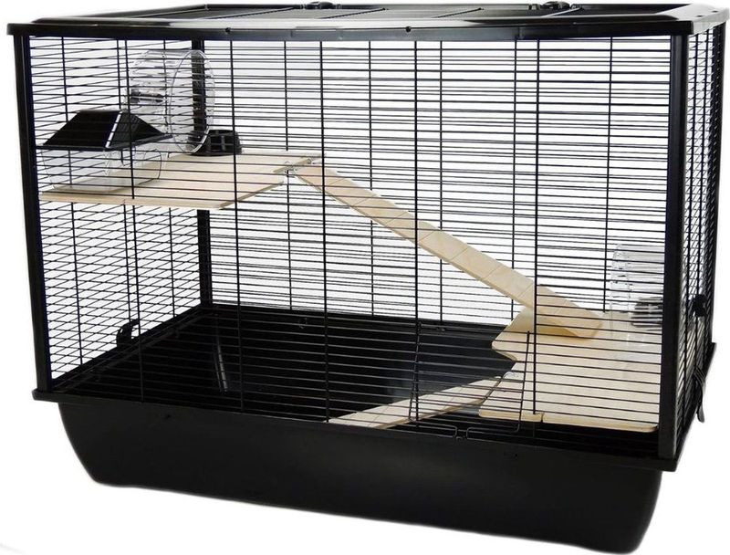 Rattenkooi met Hamsterspeelgoed - Met Hamsterrad - Hamster Kooi met 2 Verdiepingen - Zwart