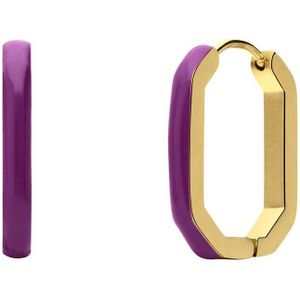 Lucardi Dames Stalen goldplated oorbellen met violet emaille - Oorbellen - Staal - Goudkleurig
