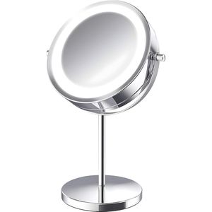 Draaibare make-upspiegel met LED-verlichting voor perfecte make-up en scheren, rond en staand