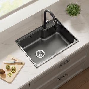 Auralum max Spoelbak 62X45 - Spoelbakken Keuken - Spoelbak Keuken - Wasbak Keuken - Enkele spoelbak - Spoelbakken met afdruip - Antraciet