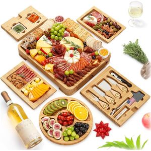 Deluxe Charcuterieplank Geschenkset - 23 Stuks, Bamboe - Ideaal voor Feestdagen en Verjaardagen