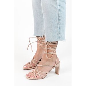 Sacha - Dames - Beige hak sandalen met strikveters - Maat 39