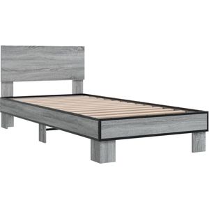 vidaXL - Bedframe - bewerkt - hout - en - metaal - grijs - sonoma - eiken - 90x200 - cm