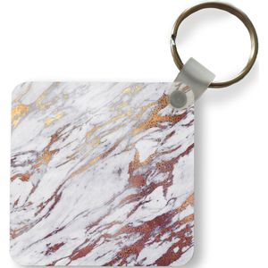 Sleutelhanger - Marmer - Wit - Goud - Rood - Plastic - Rond - Uitdeelcadeautjes