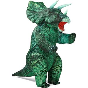 KIMU® Opblaas Kostuum Triceratops Groen - Opblaasbaar Pak - Dinopak Mascotte Opblaaspak - Opblaasbare Dino Dinosaurus Dames Heren Festival