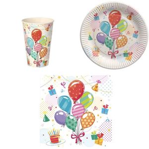 Wegwerp Servies Set Verjaardag - 20 personen- 20 x Borden 23cm Bekers 0,2 l Servetten 3-laags 33 cm x 33 cm feest Feestartikelen