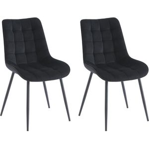 Set van 2 gestoffeerde stoelen - Velours en zwart metaal - Zwart - OLLUA L 49.5 cm x H 87 cm x D 60 cm